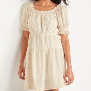 Puff Sleeve babydoll Peasant Embroidered tiered dress with pockets NWOT